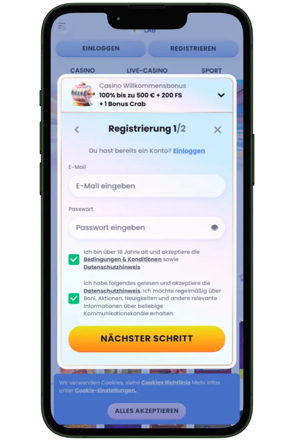 Registrierung im Casino