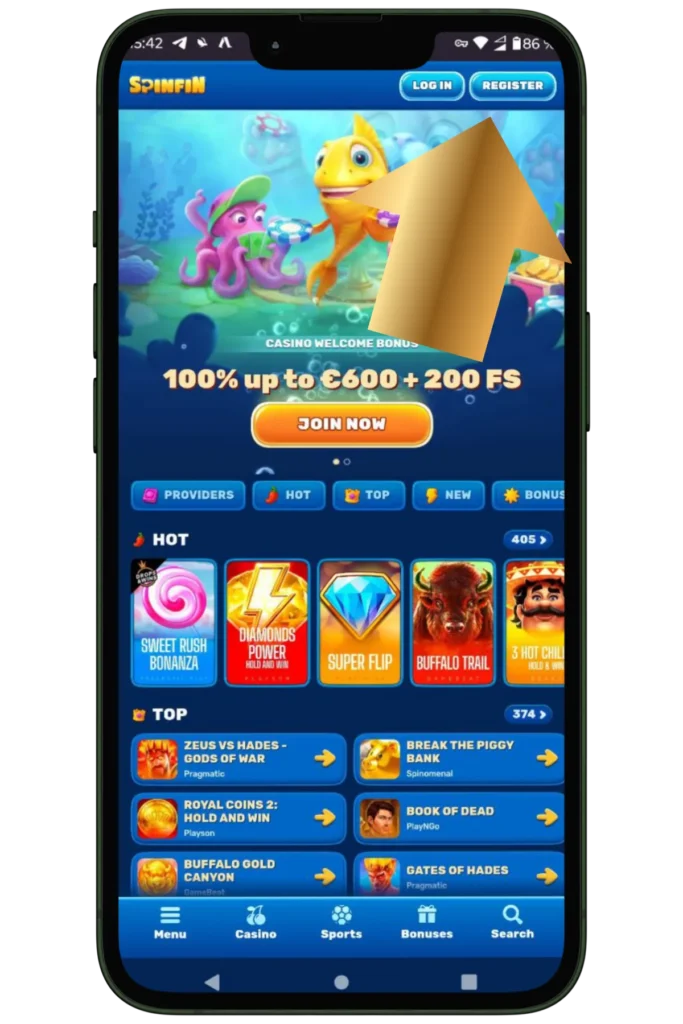 Registration at Spinfin casino